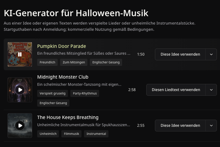 Das echte englischsprachige Beispiel Midnight Monster Club mit Wiedergabesteuerung