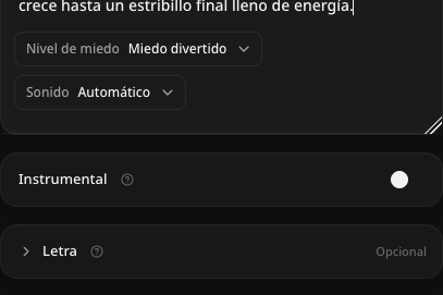 Selectores reales de nivel de miedo y sonido sobre el interruptor Instrumental y su explicación