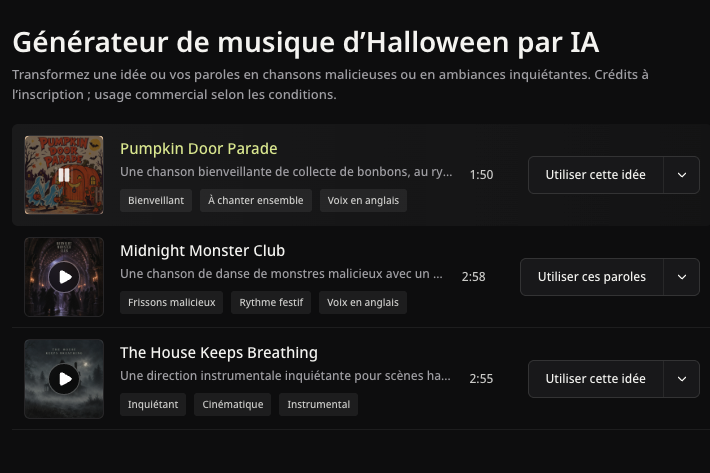 Véritable exemple chanté en anglais Midnight Monster Club et ses commandes de lecture