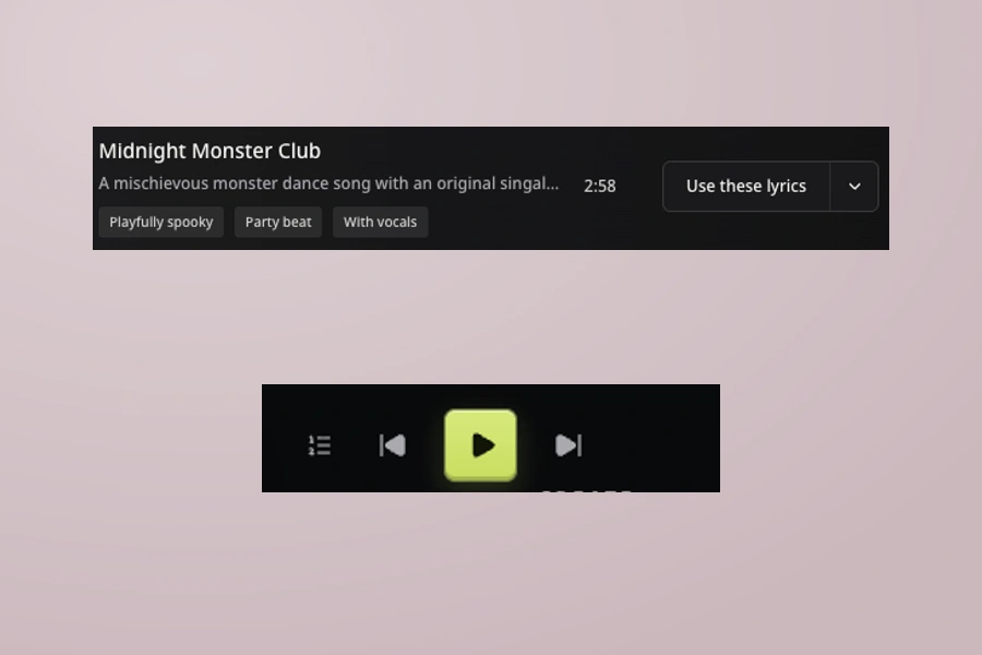The real Midnight Monster Club example and its playback transport controls