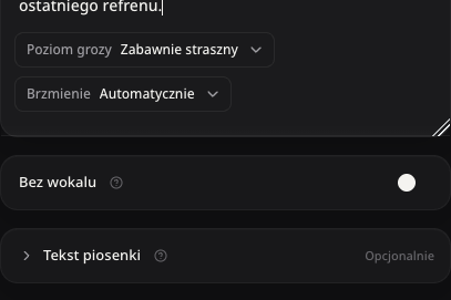 Rzeczywiste wybory poziomu grozy i brzmienia nad przełącznikiem muzyki instrumentalnej i jego objaśnieniem