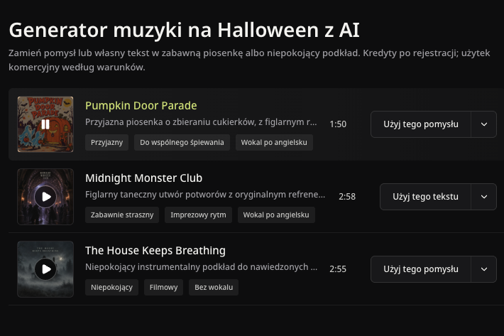 Prawdziwy anglojęzyczny przykład Midnight Monster Club i sterowanie odtwarzaniem