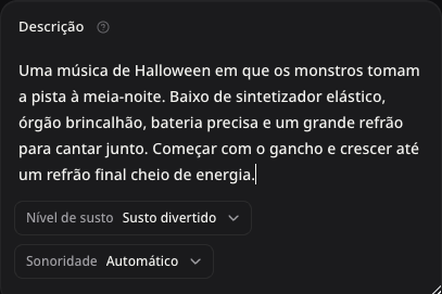 Campo real de descrição preenchido com uma ideia de festa de monstros