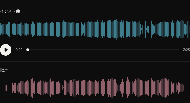 既存の公開英語曲の伴奏と歌声を聴き比べる日本語版のサンプル