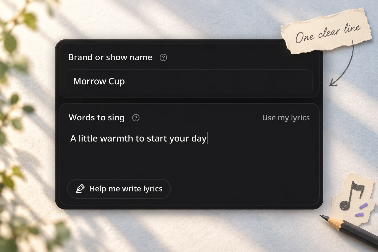 Illustrated real form showing Morrow Cup and its tagline together