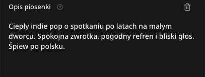 Niewysłany pomysł na piosenkę opisany po polsku w rzeczywistym formularzu.