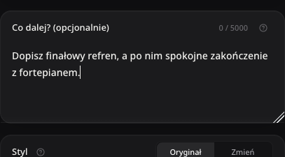 Wskazówki dotyczące dalszej części piosenki, przed wysłaniem zadania.