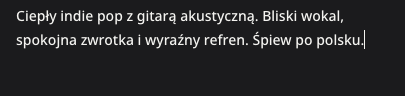 Niewysłany polski opis stylu dla piosenki z własnego tekstu.