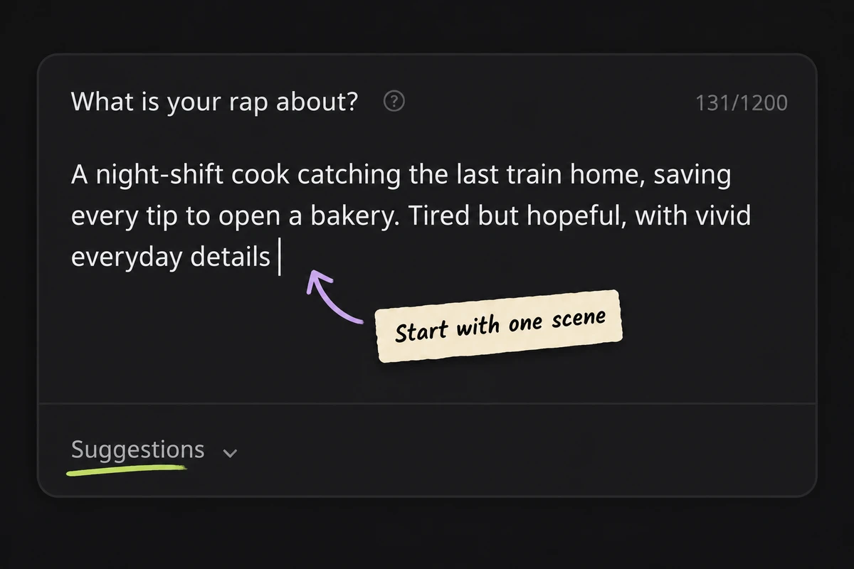 Rap idea field and Suggestions in AISongsMaker