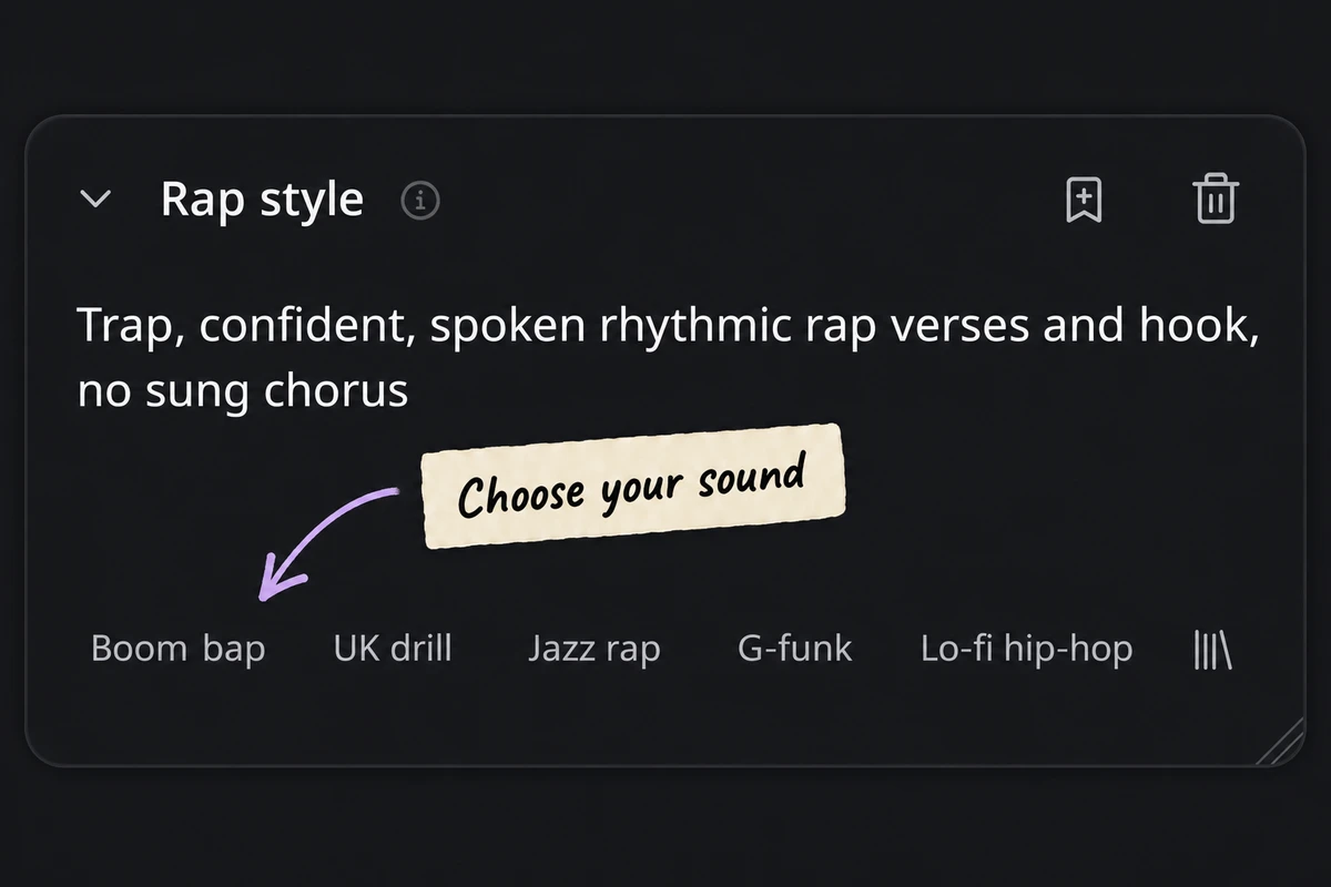 Rap style recommendations and music settings